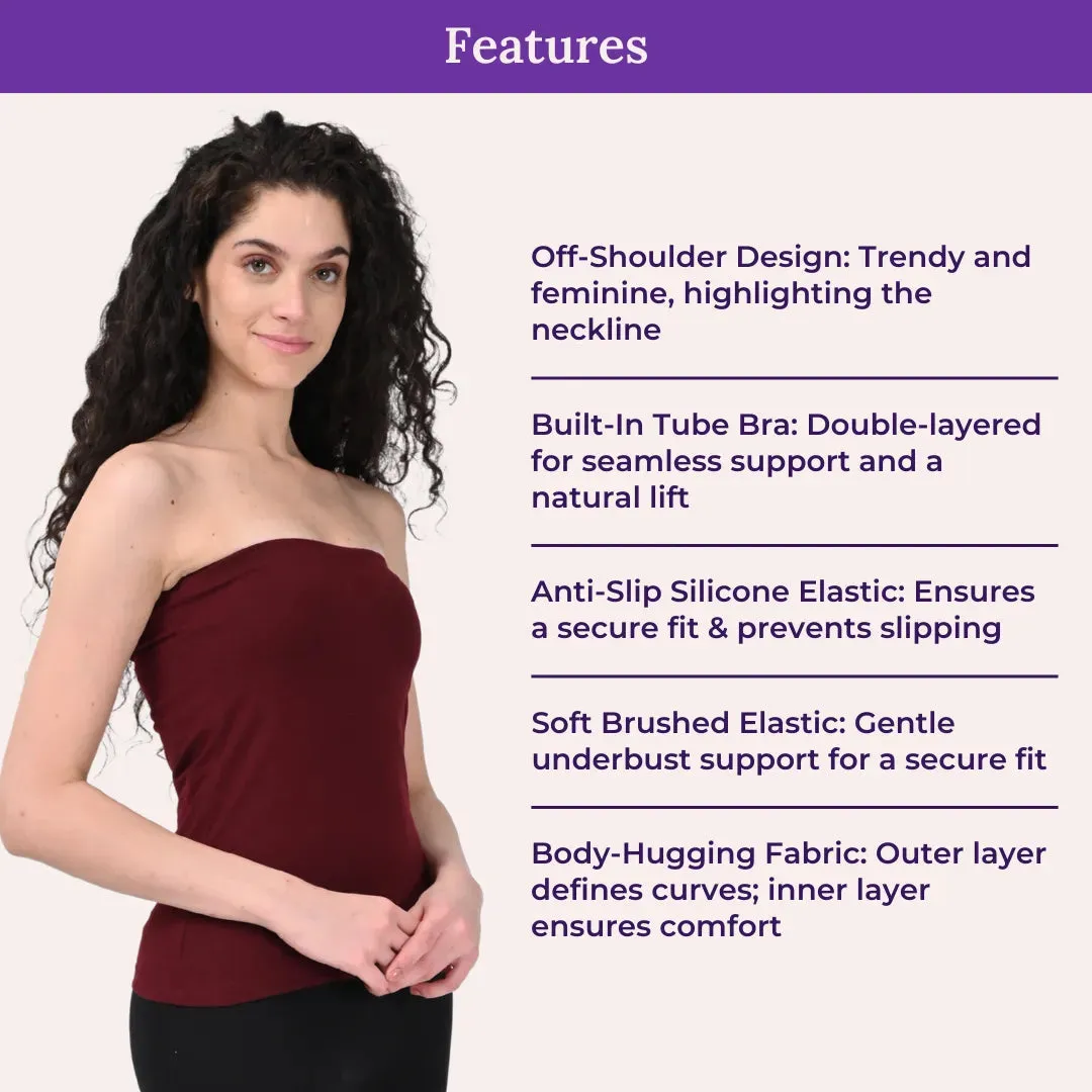 Tube Tank For Women | Off-Shoulder Design | Built-In Tube Bra | Anti-Slip Silicone Elastic | Body-Hugging Fit | Full Coverage | Soft Cotton Blend | Pack Of 2