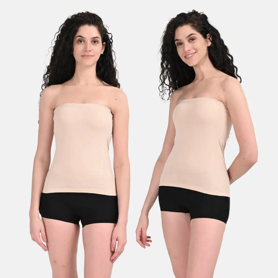 Tube Tank For Women | Off-Shoulder Design | Built-In Tube Bra | Anti-Slip Silicone Elastic | Body-Hugging Fit | Full Coverage | Soft Cotton Blend | Pack Of 2