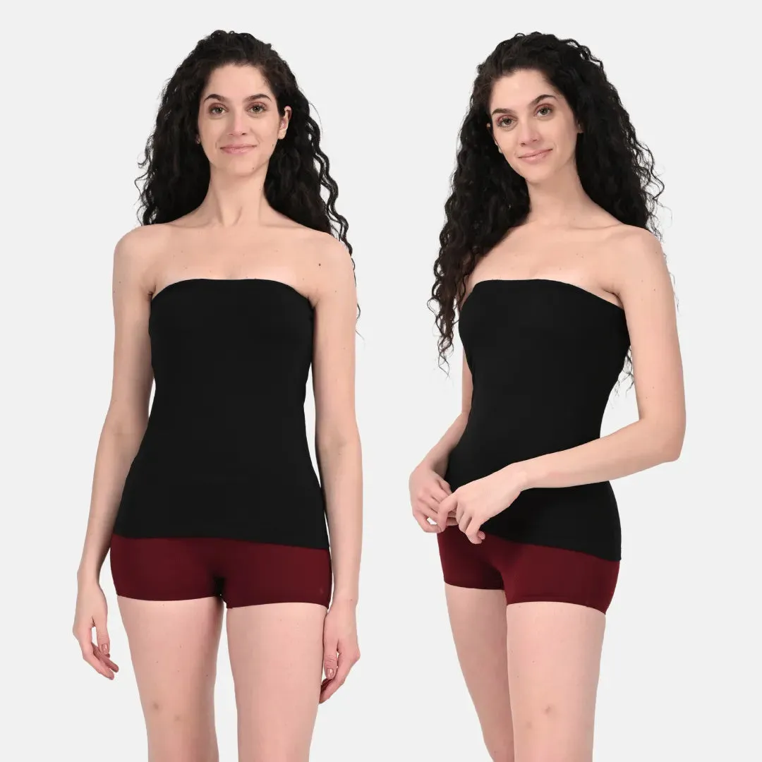 Tube Tank For Women | Off-Shoulder Design | Built-In Tube Bra | Anti-Slip Silicone Elastic | Body-Hugging Fit | Full Coverage | Soft Cotton Blend | Pack Of 2