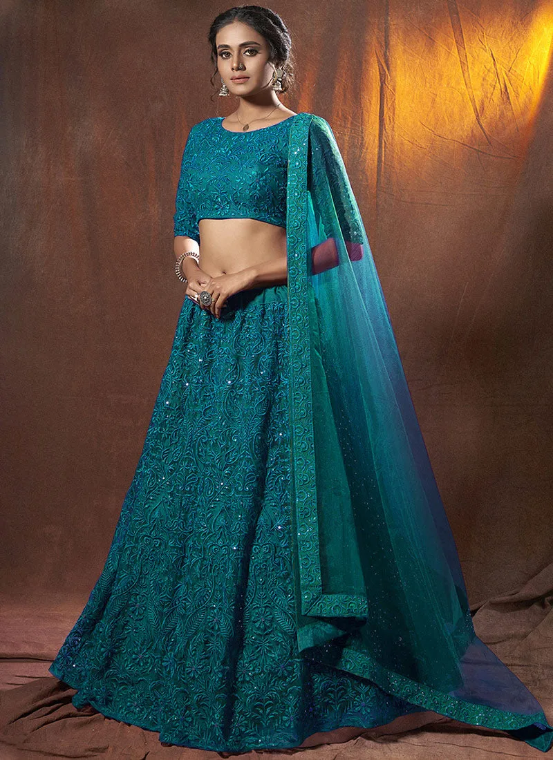 Turquoise Embroidered Lehenga Choli