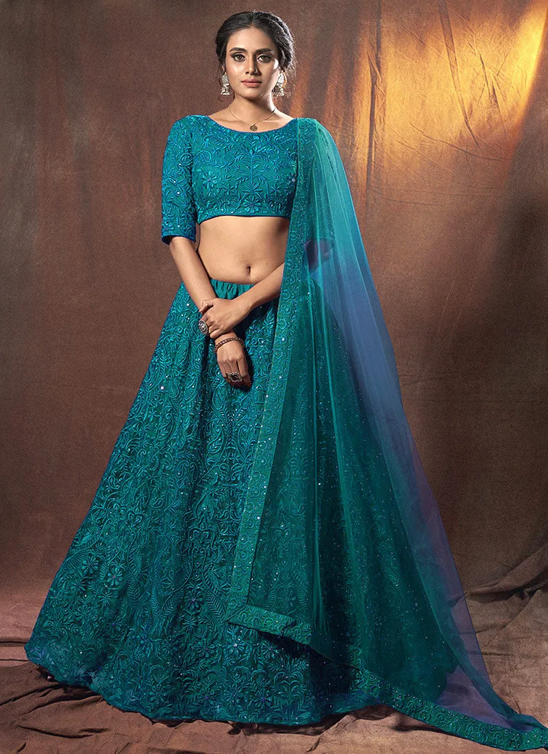 Turquoise Embroidered Lehenga Choli