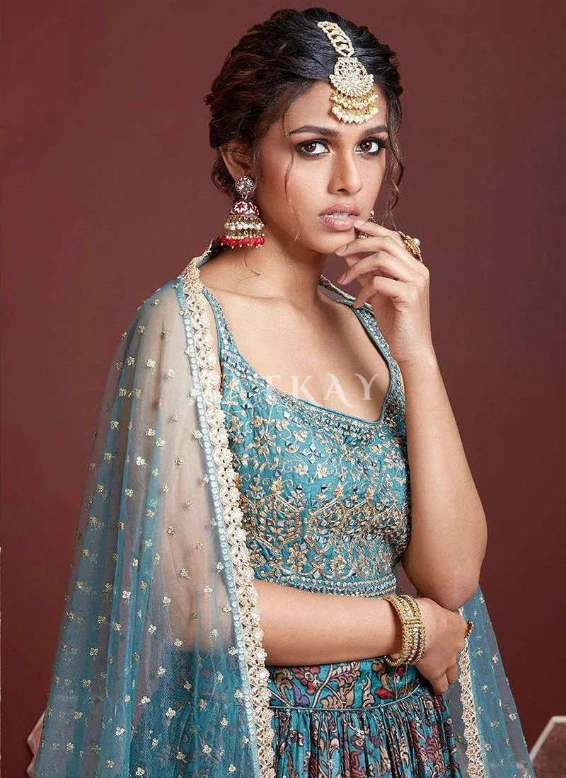 Turquoise Embroidered Traditional Wedding Lehenga Choli