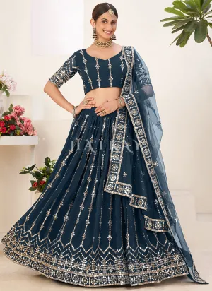 Turquoise Sequence Embroidery Georgette Lehenga Choli