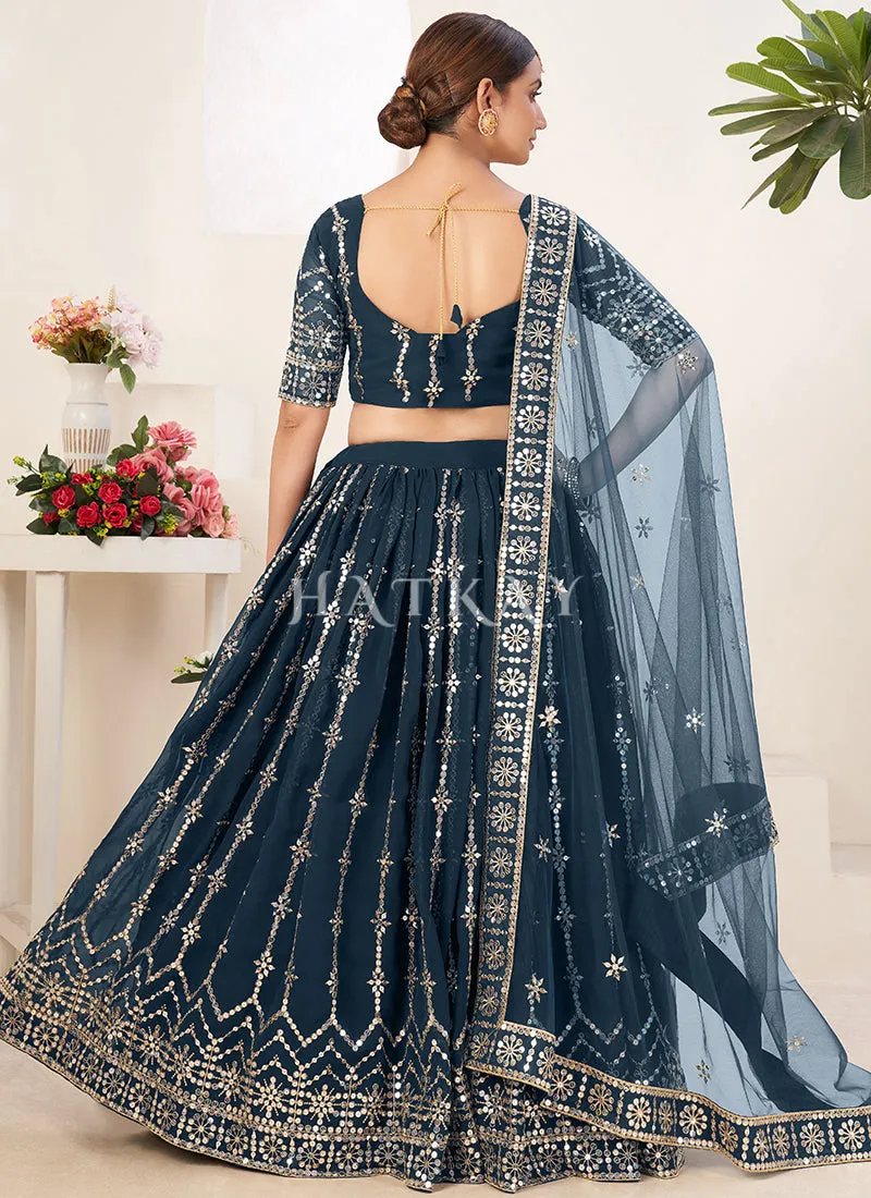 Turquoise Sequence Embroidery Georgette Lehenga Choli