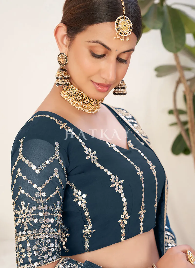 Turquoise Sequence Embroidery Georgette Lehenga Choli
