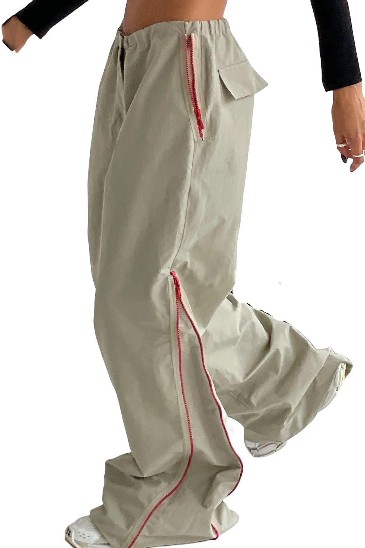 Urban style draped wide-leg pants with zipper