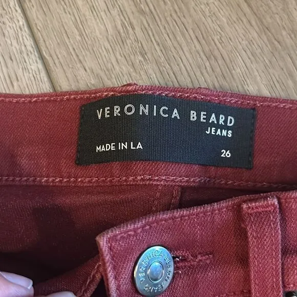 VERONICA BEARD HIGH RISE DEBBIE SKINNY ANKLE JEAN IN OXBLOOD RED SIZE 2