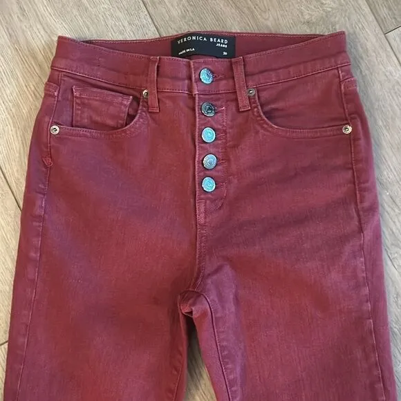 VERONICA BEARD HIGH RISE DEBBIE SKINNY ANKLE JEAN IN OXBLOOD RED SIZE 2