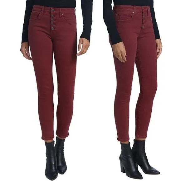 VERONICA BEARD HIGH RISE DEBBIE SKINNY ANKLE JEAN IN OXBLOOD RED SIZE 2