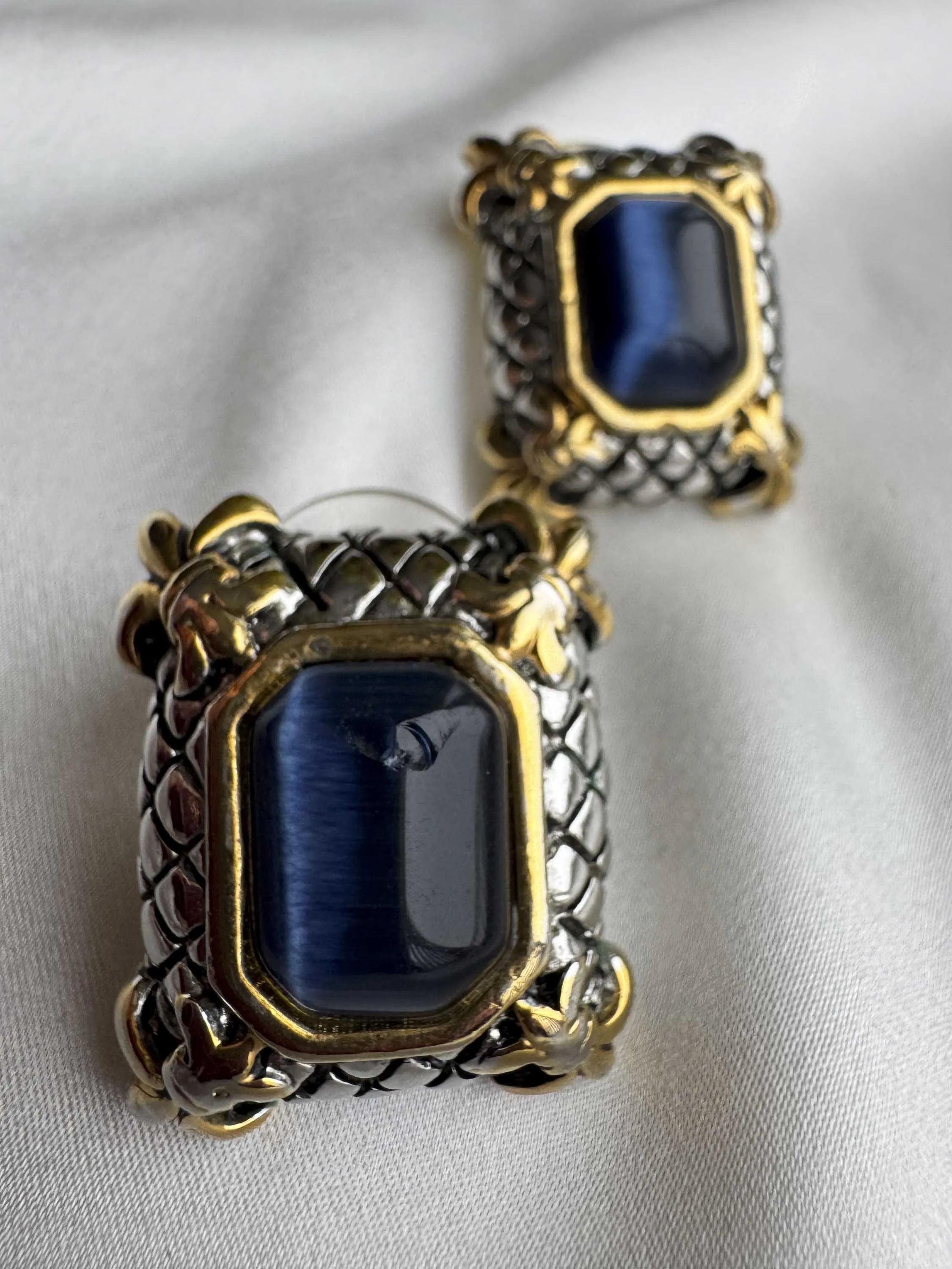Vintage Monet Earrings – Regal Blue & Gold Statement