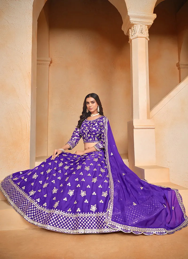 Violet Sequence Embroidery Wedding Lehenga Choli