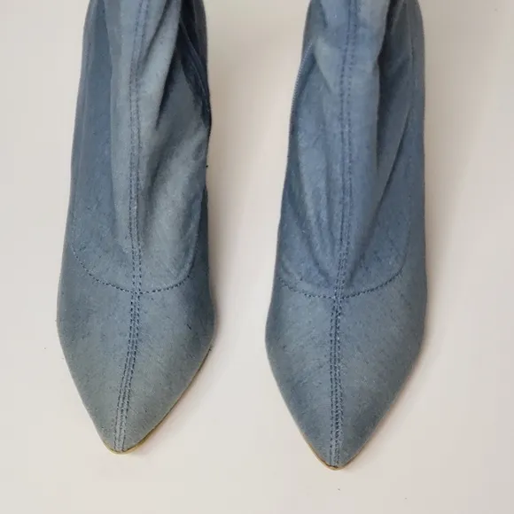 VIVA shin high faux denim jean chambray heels women's booties size 39