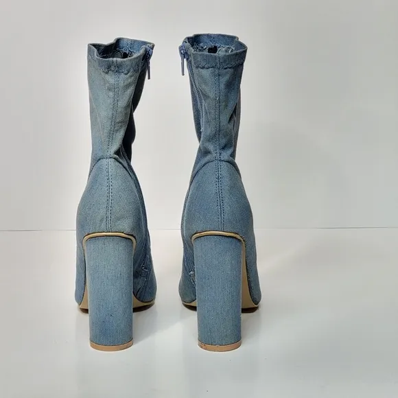 VIVA shin high faux denim jean chambray heels women's booties size 39