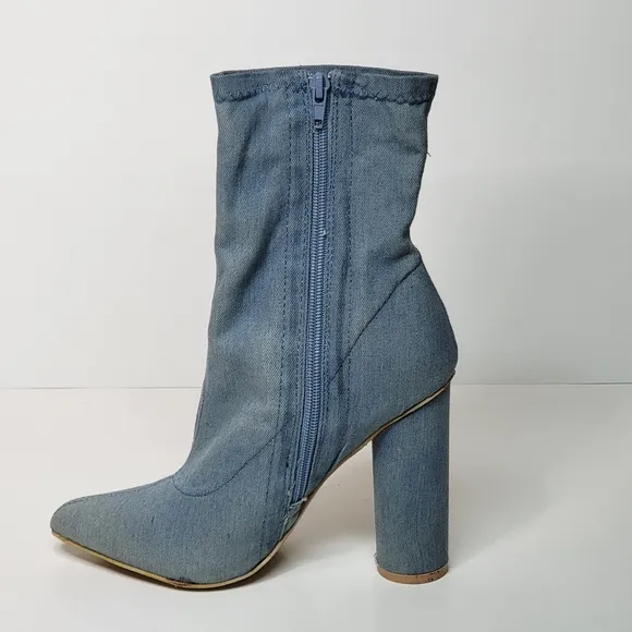 VIVA shin high faux denim jean chambray heels women's booties size 39