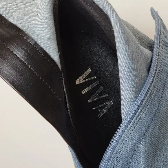 VIVA shin high faux denim jean chambray heels women's booties size 39