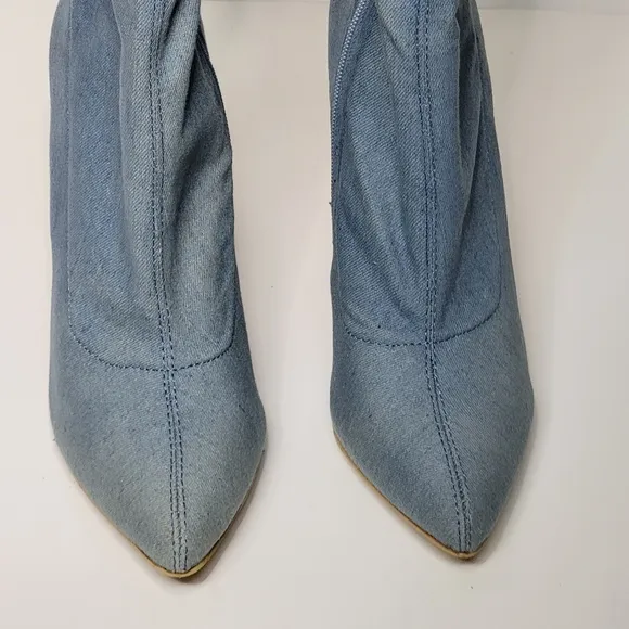 VIVA shin high faux denim jean chambray heels women's booties size 39