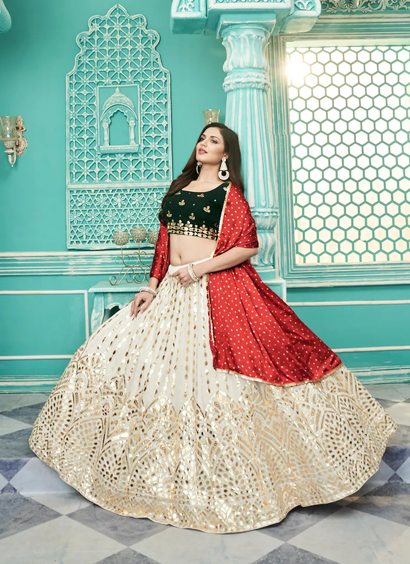White And Green Gota Patti Embroidery Festive Lehenga Choli