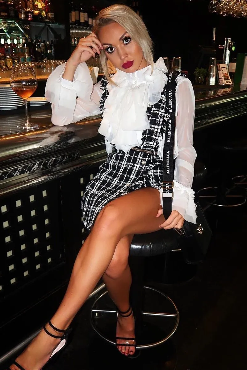 White Crepe Ruffle High Neck Shirt - Honey
