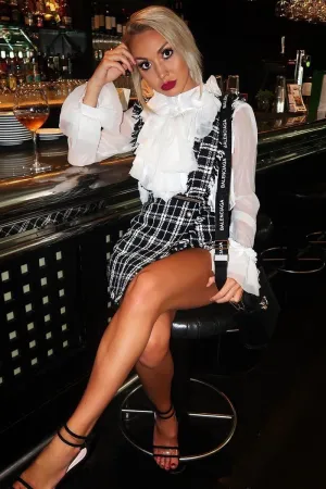 White Crepe Ruffle High Neck Shirt - Honey
