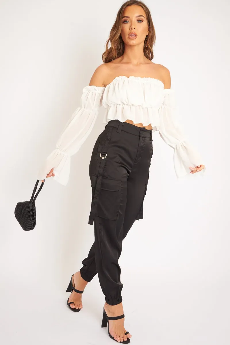 White Mesh Gypsy Style Bardot Crop Top - Ammie