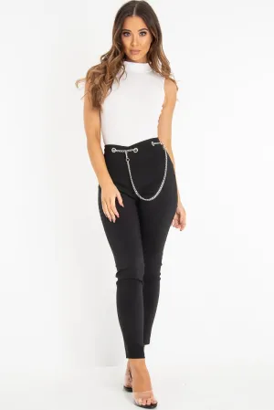 White Rib High Neck Cut Out Back Bodysuit - Leara