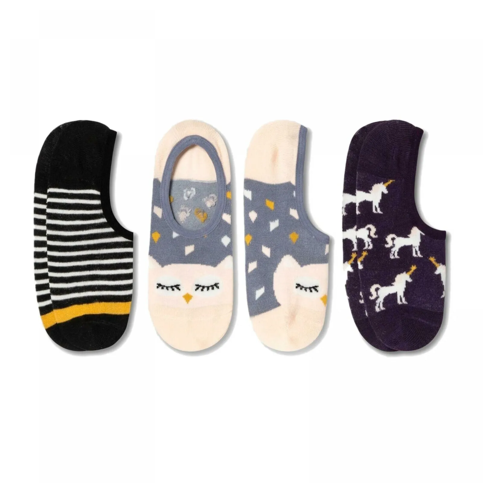 Xhilaration Women's 3 Pair Pack Owl And Unicorn Liner Socks
