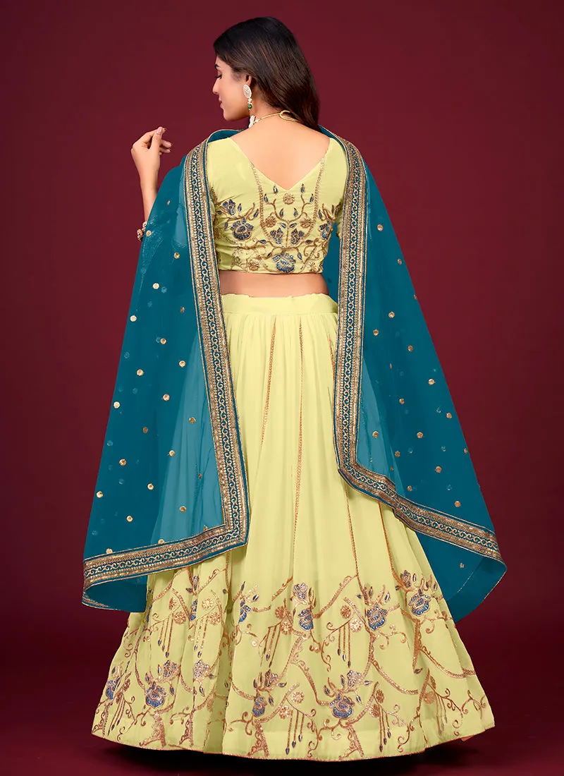 Yellow And Blue Multi Embroidery Wedding Lehenga Choli