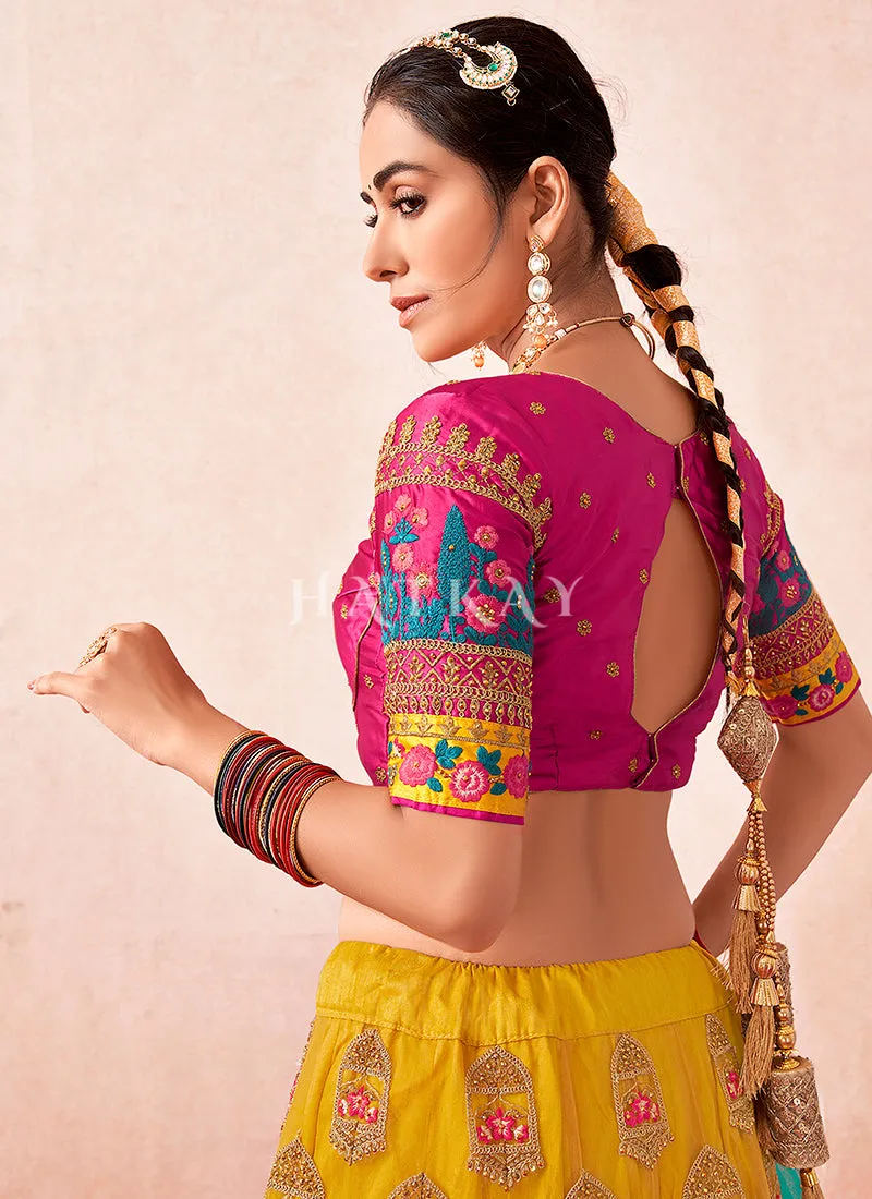 Yellow And Pink Multi Embroidered Traditional Lehenga Choli