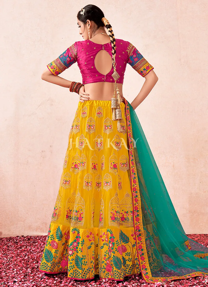 Yellow And Pink Multi Embroidered Traditional Lehenga Choli