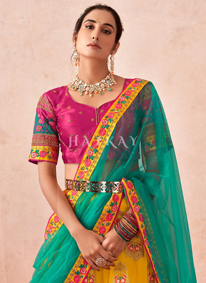 Yellow And Pink Multi Embroidered Traditional Lehenga Choli