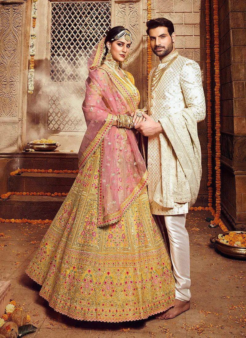 Yellow And Pink Wedding Lehenga Choli