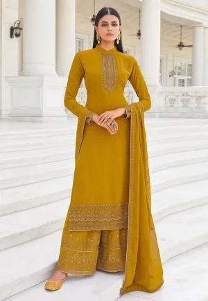 Yellow Embroidered Designer Palazzo Suit