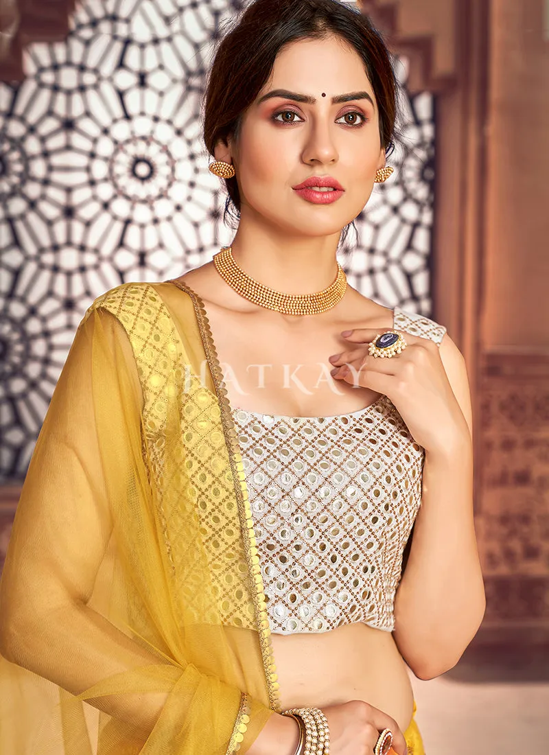 Yellow Pink Sequence Embroidered Lehenga Choli