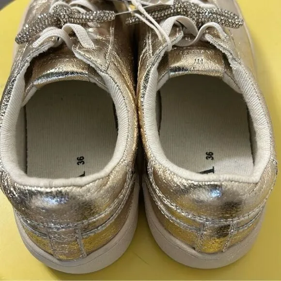 Zara Metallic Gold tone Lace up Sneakers(Size 4)