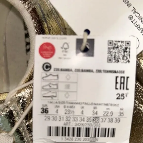 Zara Metallic Gold tone Lace up Sneakers(Size 4)