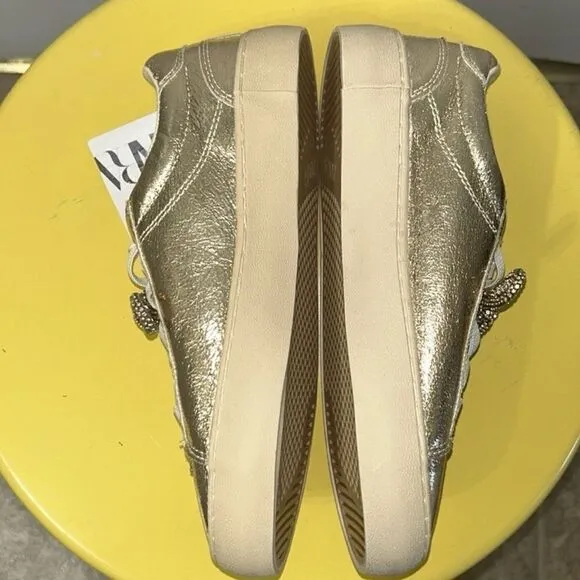 Zara Metallic Gold tone Lace up Sneakers(Size 4)